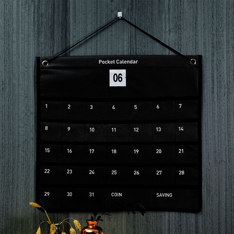 Pochette de rangement murale pour calendrier, plusieurs modèles disponibles. Pochette de rangement murale en tissu, pochette suspendue, calendrier mural non tissé, noir. (1/5)