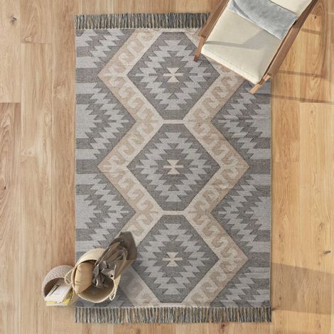 ATTICGO Tapis ethnique avec franges CHANDIA 76 Gris 160x230 cm (1/4)