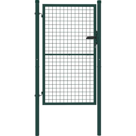 Cancello da Giardino in Acciaio 97x200 cm, Cancelletto da Giardino con Serratura, 3 Chiavi, Maniglia e 2 Pali