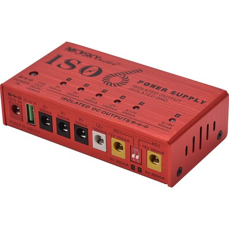 Alimentation pour instruments de musique à 7 canaux avec protection indépendante contre les courts-circuits, indicateur d'alimentation LED, 6 sorties CC et 1 sortie USB pour pédale d'effet guitare et  (1/5)
