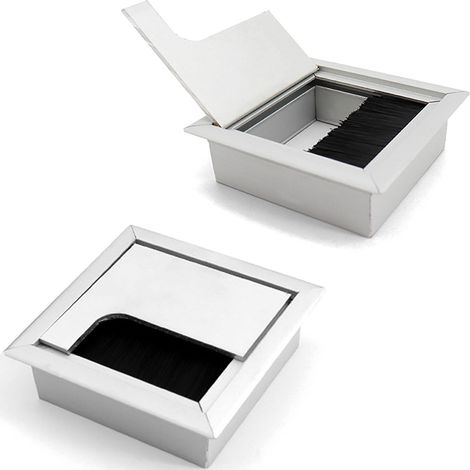 2Pcs Passe Câbles Encastrables Couvercle Passe-câble carré 80 x 80 mm Avec Joint Brosse Passe Cable pour Table de Bureau Organisateur de Cable Management