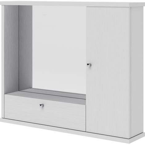 Mobile bagno bianco frassinato con specchio e luce, (1/4)