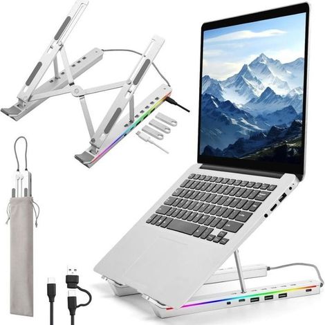 Station d'accueil 4 en 1 et Support de Notebook RGB avec Support de Dock, Support de Refroidissement A Compatible MacBook et PC(02) (1/5)
