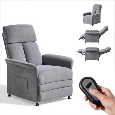 CLIPOP Electric Reclining Chair with Adjustable Back and Footrest 130°-180°, Padded Lounge Recliner Armchair Fabric, Recliner Sofa Single with Side Pocket for Bedroom Living Room Grey (1/5)