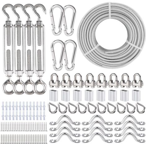 Steel Cable 5 mm Core 7x7 Strands, 60 m PVC Sheathed Steel Cable WLL 730 kg, Kit Stainless Steel Tensioner Shade for Railing, Balusters, Fence, Garlands, Laundry, Curtain, Shade Sails (1/5)
