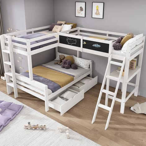 Letto a castello 3 posti con scrivania in legno OKMYHOME (1/5)
