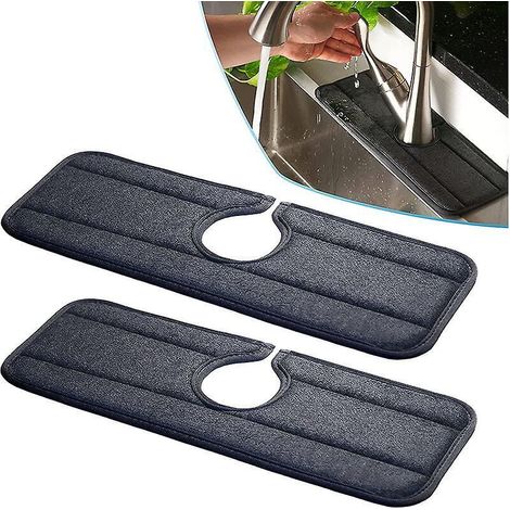 Set mit 2 saugfähigen, schwarzen Mikrofaserpads (50 x 13 cm) für Wasserhähne – Spritzschutz-Schwammpads für Küchenarmaturen, Badezimmer, Camping und Spülbecken (1/5)