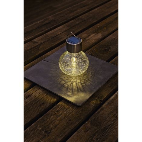 Lampion solaire inox à poser ou suspendre, lumière douce et reflets craquelés, notre best-seller (1/4)