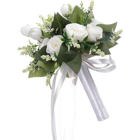 Bouquets de mariée, bouquets de roses blanches champagne pour la mariée, bouquets de fleurs artificielles pour mariage, bouquets de demoiselles d'honneur avec ruban de soie-AquaForge