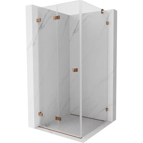 Mexen Lunar-F klappbare Duschkabine links 90 x 90 cm, transparent, Roségold- 836-090-090-60-00-L (1/5)