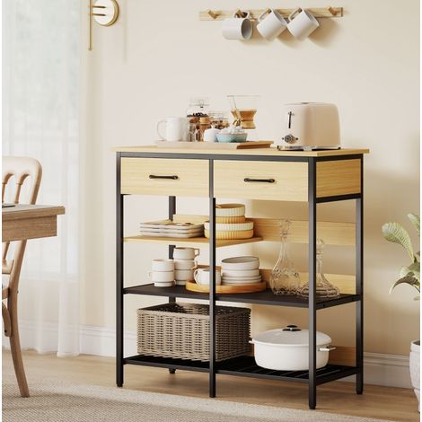 Aparador de cocina con 2 cajones y 3 estantes abiertos, 90 x 40 x 91 cm, efecto madera natural (1/5)