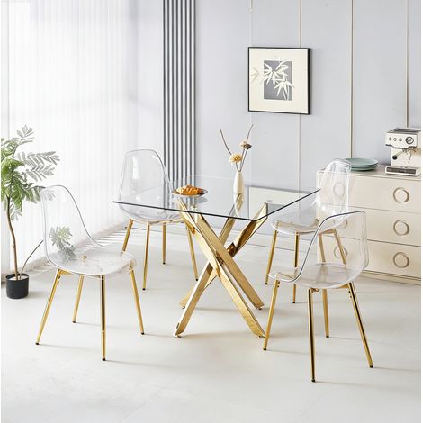 MEUBLIV Ensemble de salle à manger 5 pièces doré – table 80x80 cm et 4 chaises (1/5)