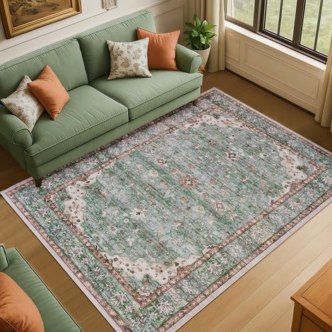 140 x 200 cm Tapis de Salon en Fausse Laine Lavable à Poils Courts et antidérapant pour Chambre à Coucher et Salle à Manger Vert (1/5)