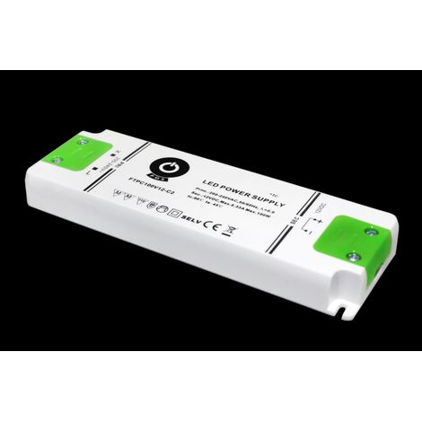 FTPC100V12-C2: Alimentatore LED 12V/8.33A CV, custodia in plastica compatta, ultra sottile 164x56.4x16.8mm