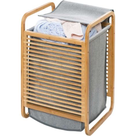 Bac à linge avec cadre en bambou et poignées, sac à linge - 40 x 60 x 35 cm, WENKO (1/5)