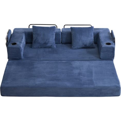Sofá cama plegable de suelo en pana azul oscuro 185 x 92,5 x 60 cm (1/5)
