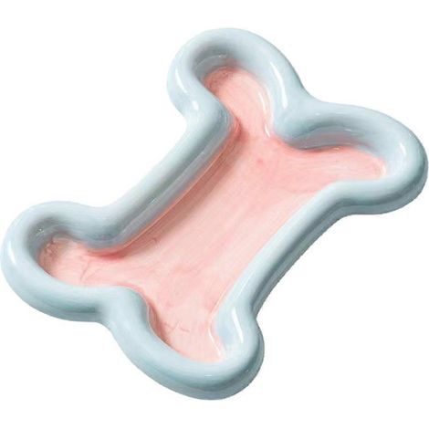 Gamelle pour chien et chat, distributeur de nourriture et d'eau pour petits animaux, en forme d'os, bleue, taille L (1/5)