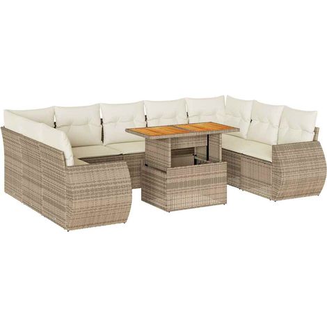 vidaXL Set Divano da Giardino 10 pz con Cuscini Beige in Polyrattan (1/5)