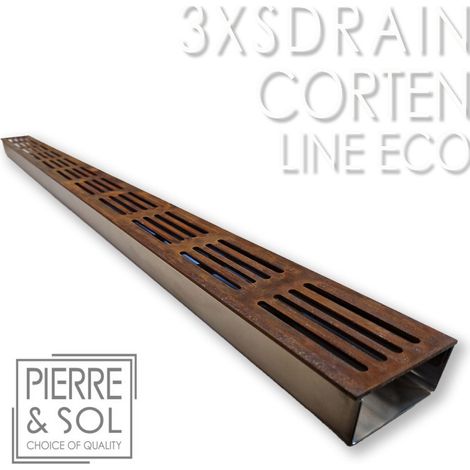 Caniveau Inox Hauteur 3,5 cm - 3XSDRAIN EASY Grille acier corten - LINE ECO - Caniveau de 100 cm
