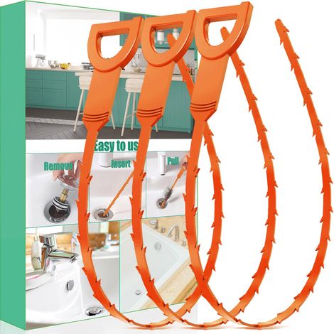 Furet anti-bouchons pour cheveux, lot de 3 Déboucheur flexible pour évier, douche et baignoire (1/5)