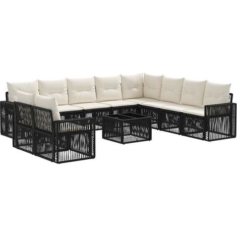 Ensemble de Canapé de Jardin 11 Pièces - Mobilier d'Extérieur en Résine Tressée Noir, Blanc et Crème (1/5)
