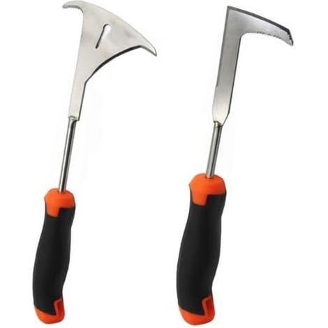 2er-Pack manueller Unkrautstecher aus Edelstahl mit Griff, Fugenschaber und Moosentferner für Pflasterfugen und Gartenarbeiten (Orange) (1/5)