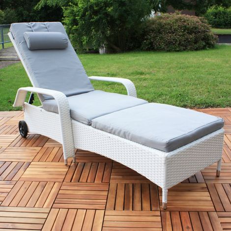 Melko Gartenliege Weiß Polyattan Sonnenliege Terrassenliege Relaxliege Liegestuhl  