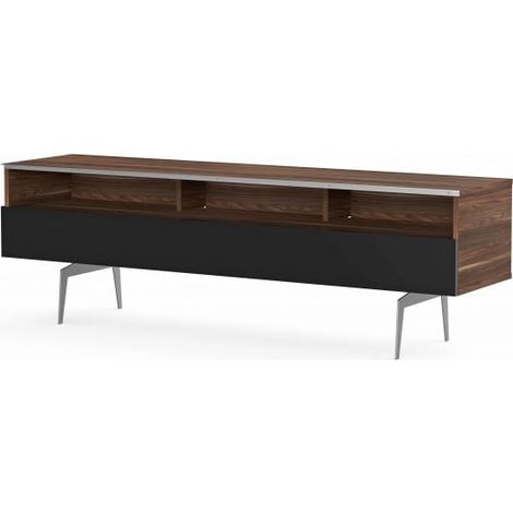 Meuble TV 3 niches 1 porte bois foncé et noir Esperance 160 cm (1/5)