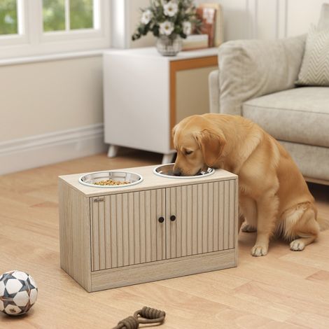 Station d’alimentation pour chiens avec 2 bols en acier inoxydable,placard pour ustensiles,pour les grands chiens,accessoires,bois