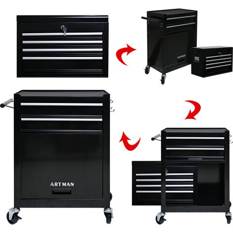 AS EASY Roll-Tool-Truhe mit hoher Kapazität mit Rädern und Schubladen, 6-Drawer-Werkzeug-Speicherschrank--Schwarz(BLACK)