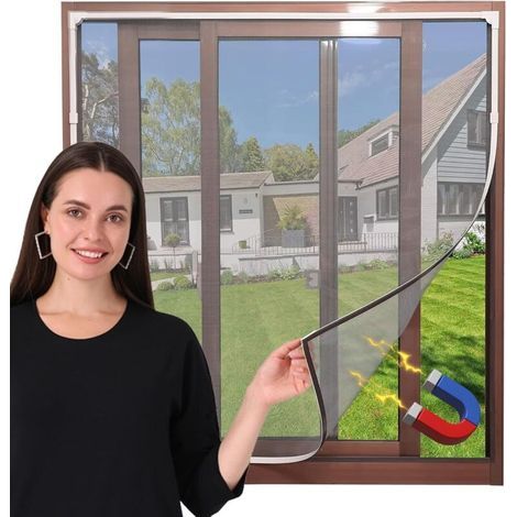 Moustiquaire magnétique découpable pour fenêtre (120 x 130 cm), avec filet fin en fibre de verre grise, cadre blanc, bandes magnétiques incluses et accessoires de fixation (1/5)