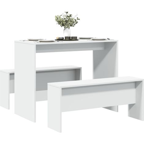 Set mesa y banco de comedor 3 pzas madera de ingeniería blanco vidaXL (1/5)