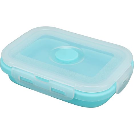Boîte à lunch pliable en silicone résistant aux hautes températures et compatible micro-ondes, écologique, de 350 ml (bleue). (1/5)