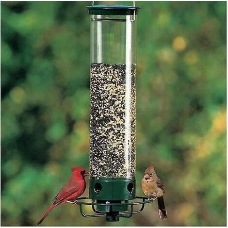 Tube-shaped bird feeder for garden with 4 feeding ports, premium hard plastic outdoor bird feeder with steel hanger (pack of (1/3)