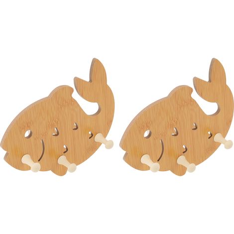 Set aus 2 hölzernen, fischförmigen Wandhaken, Handtuch- und Garderobenständer, Wandaufbewahrung fürs Badezimmer (1/5)