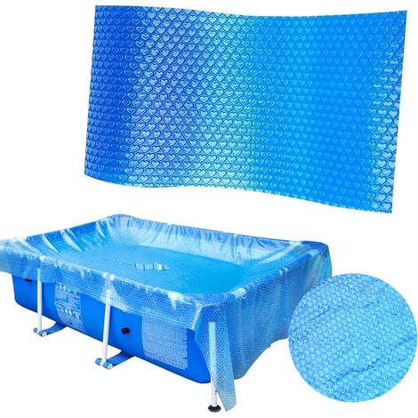 (260 x 170 cm) Bâche de protection rectangulaire pour piscine - Film à bulles - Épais et durable - Anti-poussière et anti-feuilles - Découpable - Bleu (1/5)