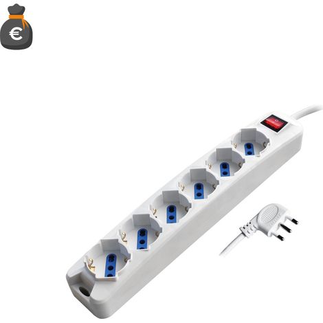 Multiprise Alcapower 6 prises Schuko avec câble de 1,5 m et fiche coudée à 90° - Idéale pour la maison et le bureau - Design compact blanc (1/3)