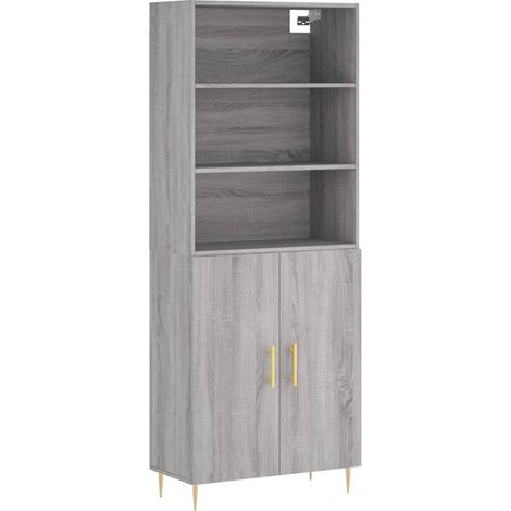 Buffet bahut commode armoire meuble de rangement organisateur cuisine salle de séjour salon haut sonoma 69,5 x 34 x 180 cm bois d'ingénierie gris