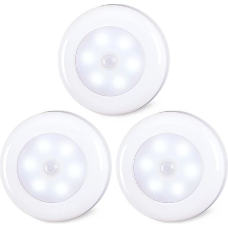 GABRIELLE - Paquete de 3 luces LED con sensor de movimiento para interiores, adhesivas, funciona con pilas, inalámbricas, para armarios, escaleras, cocinas, color blanco frío