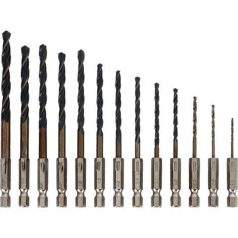 13-teiliges Spiralbohrer-Set mit 1/4"-Sechskantschaft (1,5–6,5 mm) und Schnellwechselsystem für Holz, Kunststoff und Metall