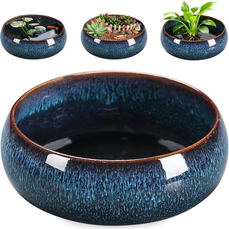 Bol en céramique pour plante de lotus, pot de fleurs en céramique pour plante de lotus, pot en céramique de 16,86,5 cm, pot de plantation hydroponique en céramique, pot pour plante succulente (1/5)