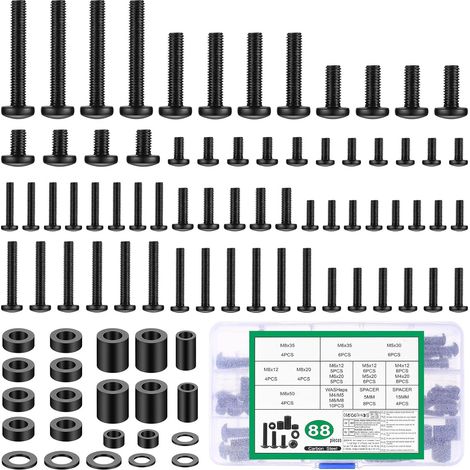 88 Pcs Vis VESA, Kit de Vis de Montage TVs, Kit de Matériel de Montage TV Universel Boulons, M4 M5 M6 M8 Vis de Fixation Murale TV pour Supports Muraux TVs Téléviseurs Moniteur Jusqu'à 80" (1/5)
