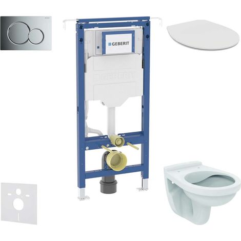 Geberit Duofix - Conjunto de módulo de instalación empotrada, inodoro Alpha y asiento, pulsador Sigma01, cromo brillante SANI11CD1104 (1/5)