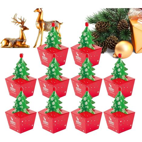 Boîtes à biscuits de Noël (10 pièces) - Sachets cadeaux en papier réutilisables en forme de sapin de Noël 3D (1/5)