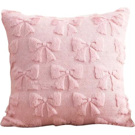 Housse De Coussin - Bow Décor Festif - 18x18 Pouces - Pour Canapé Lit Chaise - Rose Clair - Fausse Fourrure Douce (1/5)