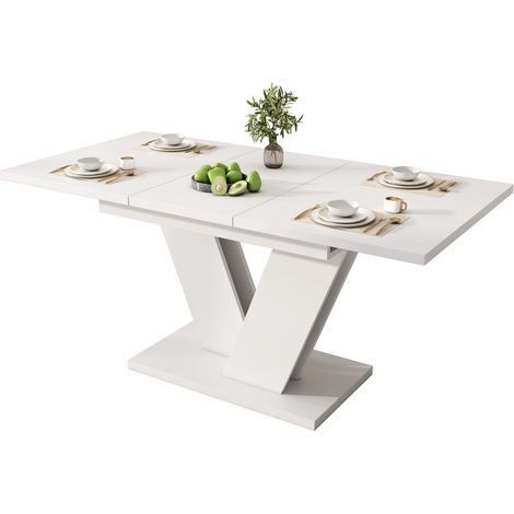 CHICFURN Set tavolo da pranzo allungabile 120/160 x 80 cm bianco con 6 sedie (1/5)