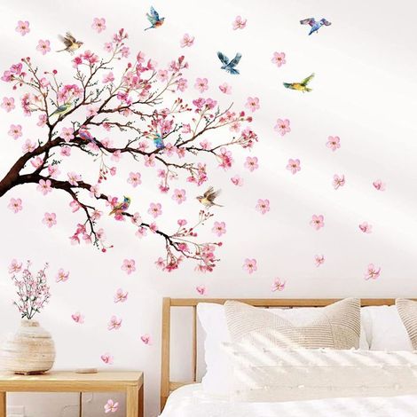 KLVGTIFS PU - Stickers Muraux Branche de Fleurs Rose Autocollant Mural Fleurs Arbre Rose Décoration Murale Chambre Enfants Chambre Salon (1/2)