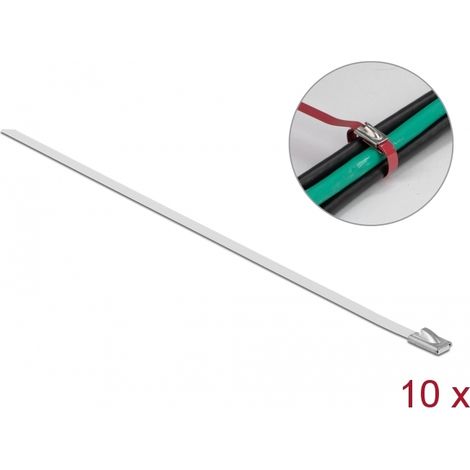 Delock Sujetacables de acero inoxidable L 400 x Ancho 4,6 mm blanco 10 piezas