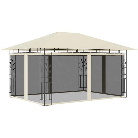 Pavillon mit Moskitonetz 4x3x2,73 m Creme 180 g/m²