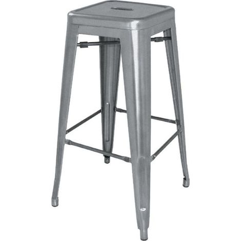 Lot de 4 tabourets hauts assise (H)770 mm empilables, en acier galvanisé gris métal, BISTRO